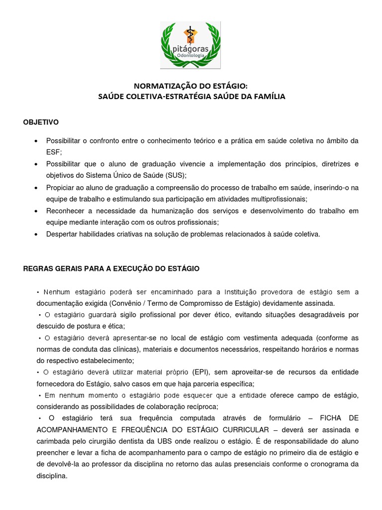 Normatização Estágio Esf PDF | PDF | Sistema de saúde | Instituições ...
