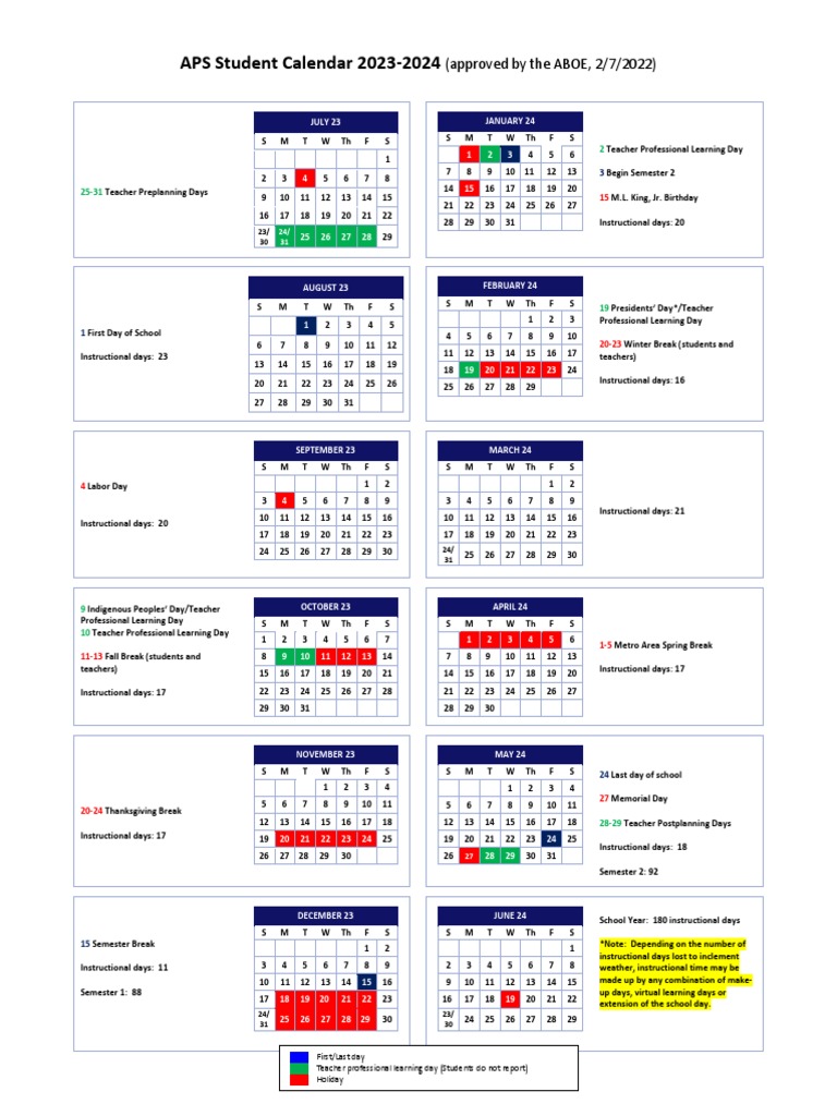Aps Student Calendar Sy24 PDF Academic Term Academia
