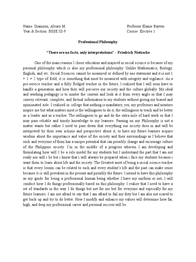 Diamzon Iii9 Elective 1 Professional Philosophy PDF Teachers