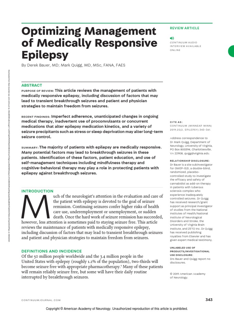 Managing Medically Responsive Epilepsy | PDF | Epilepsy | Neurology