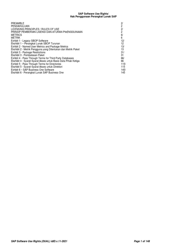 Sap Software Use Rights Englishindonesian v11 2021 | PDF