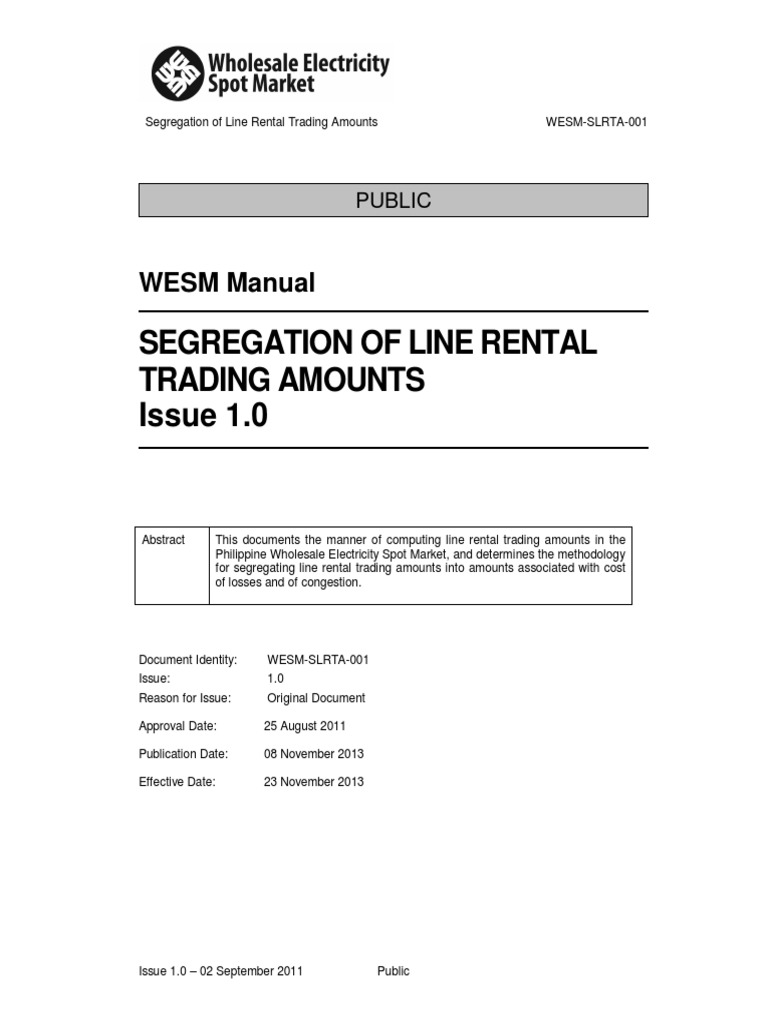 Segregation of line rental trading amounts issue 1 0 wesm manual pdf