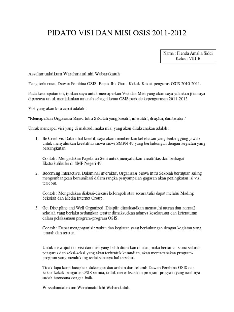 Pidato Visi Dan Misi Osis 2011