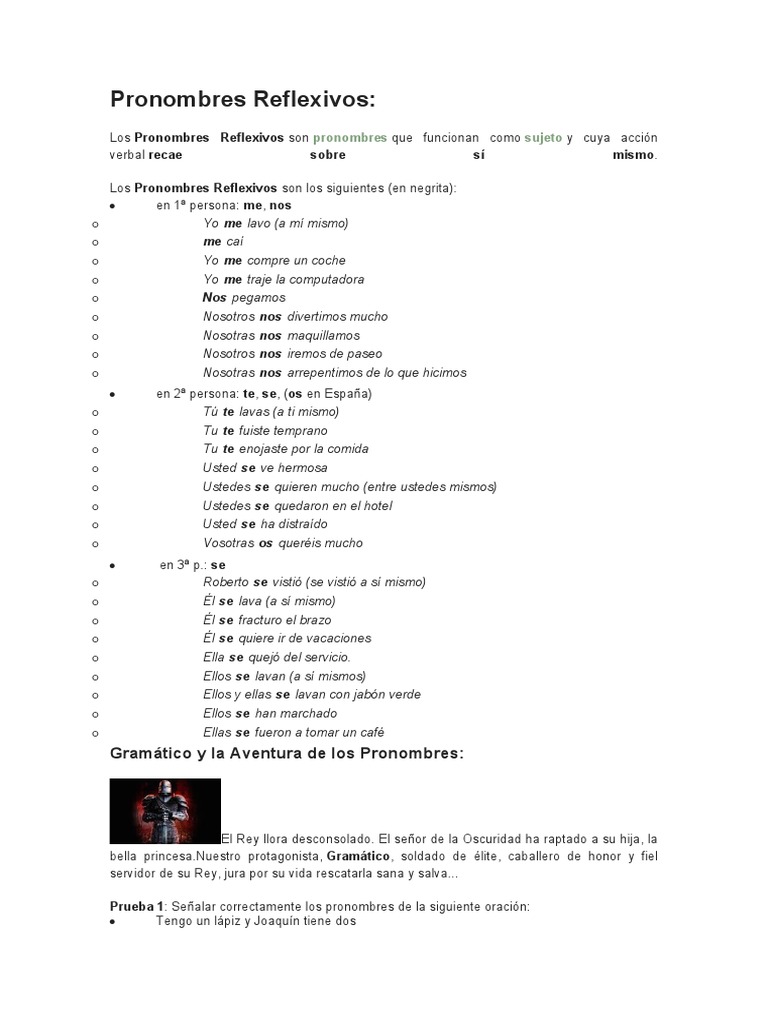 Uso y Ejemplos de Pronombres Reflexivos | PDF | Unidades Semánticas ...