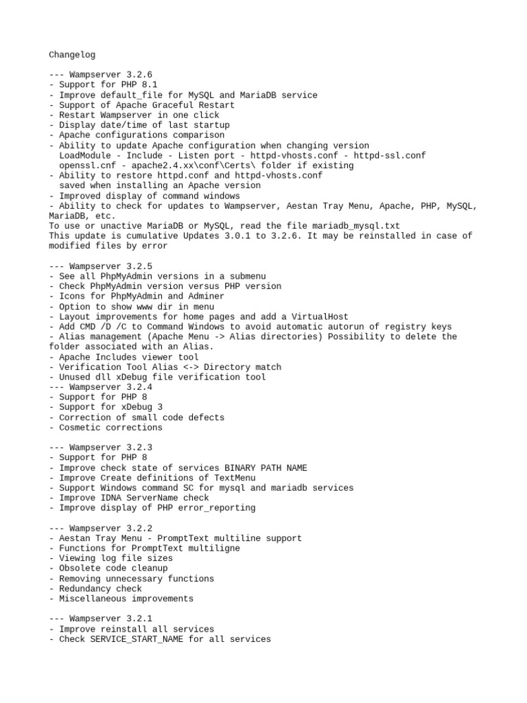Wampserver 3.2.6 Changelog Summary | PDF | Php | Command Line Interface