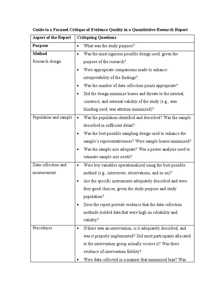 Critique Guide for Quantitative Research | PDF | Statistics | Sampling ...