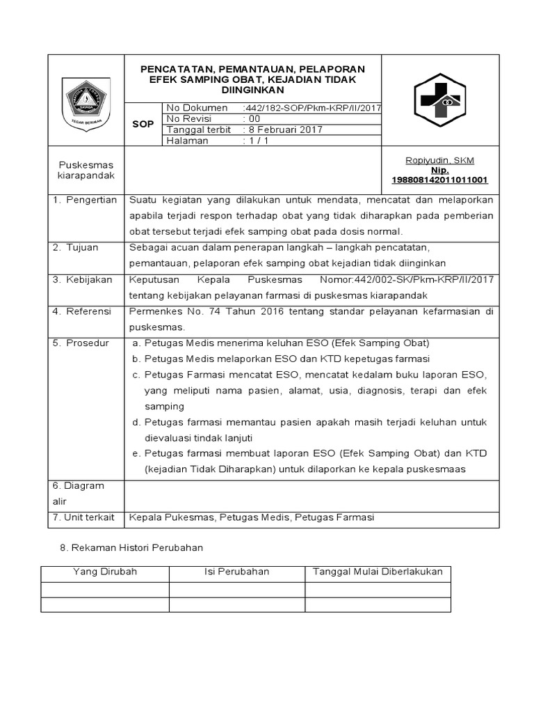 8 2 4 3 sop pencatatan pemantauan dan pelaporan efek samping obat