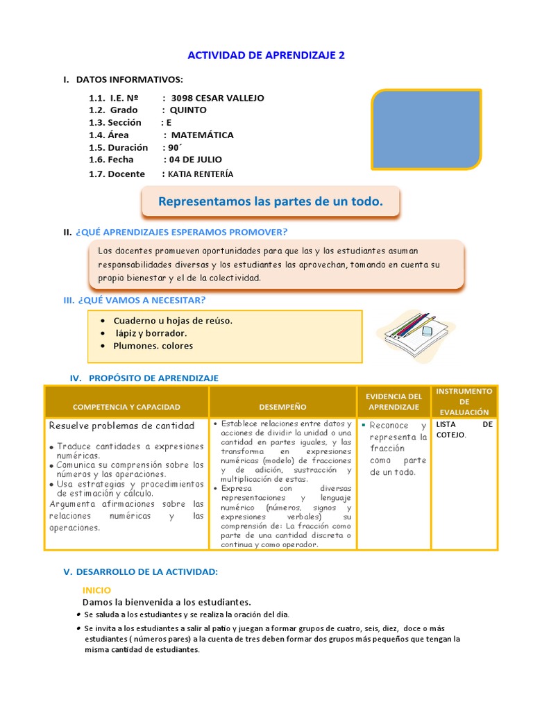 Fracciones: Partes de un Todo en 5to Grado | PDF | División ...