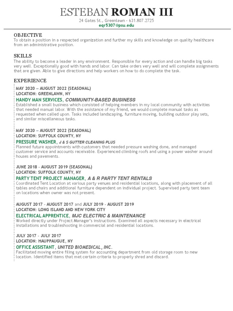 Esteban Roman III: Healthcare Admin Resume | PDF | Business