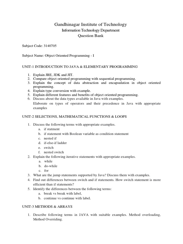 Java Programming Notes and Questions | PDF | Method (Computer ...