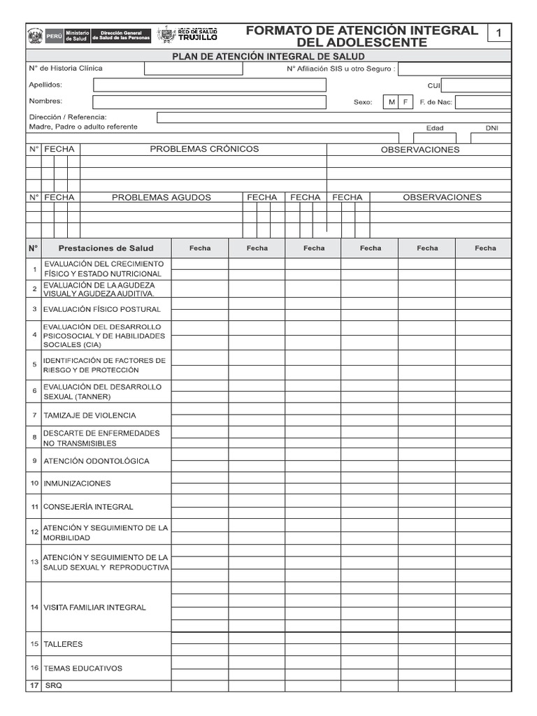 Formato de Atención Integral Adolescente | PDF | Índice de masa ...