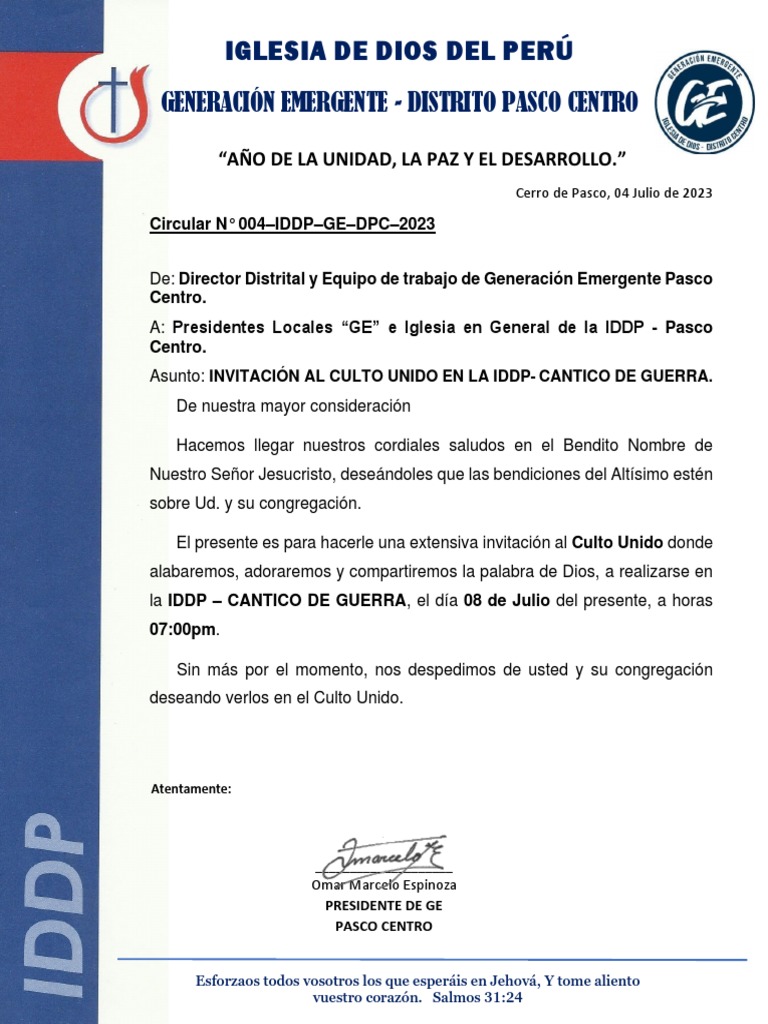 Invitación Al Culto Unido en La Iddp - Cantico de Guerra | PDF