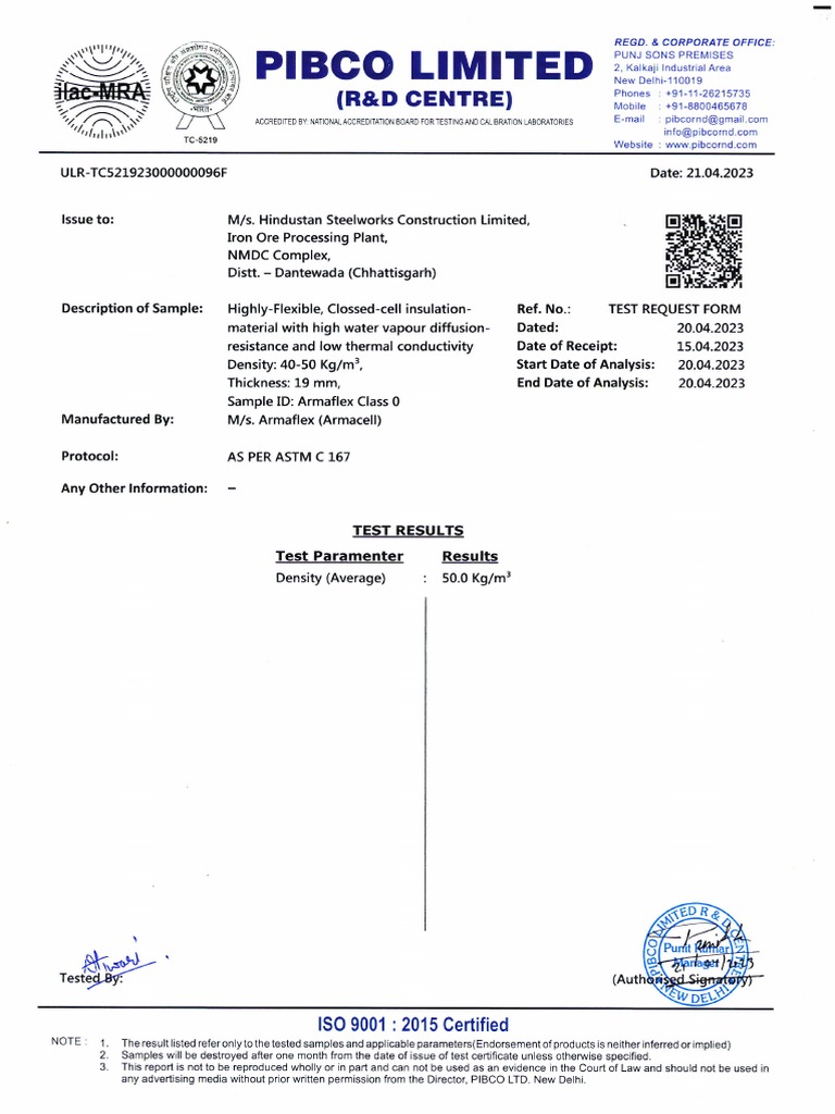 NBR Rubber Density Test Certificate | PDF | Applied And ...