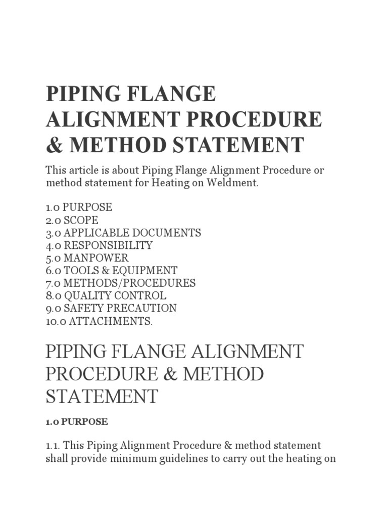 Piping Flange Alignment Method Statement | PDF | Pipe (Fluid Conveyance ...