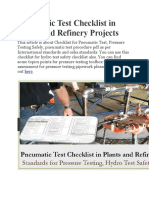 Pneumatic Test Checklist in Plants and Refinery Projects