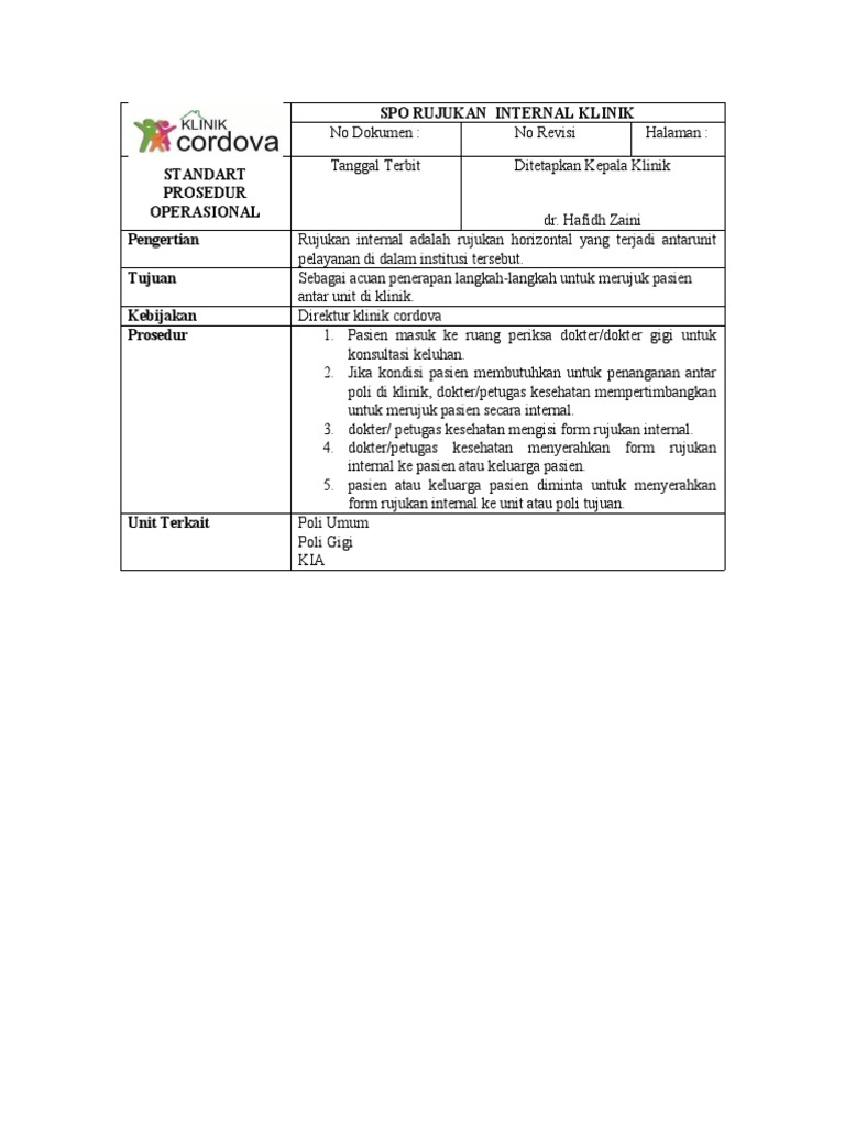 Rujukan Internal Klinik Cordova | PDF | Sains & Matematika