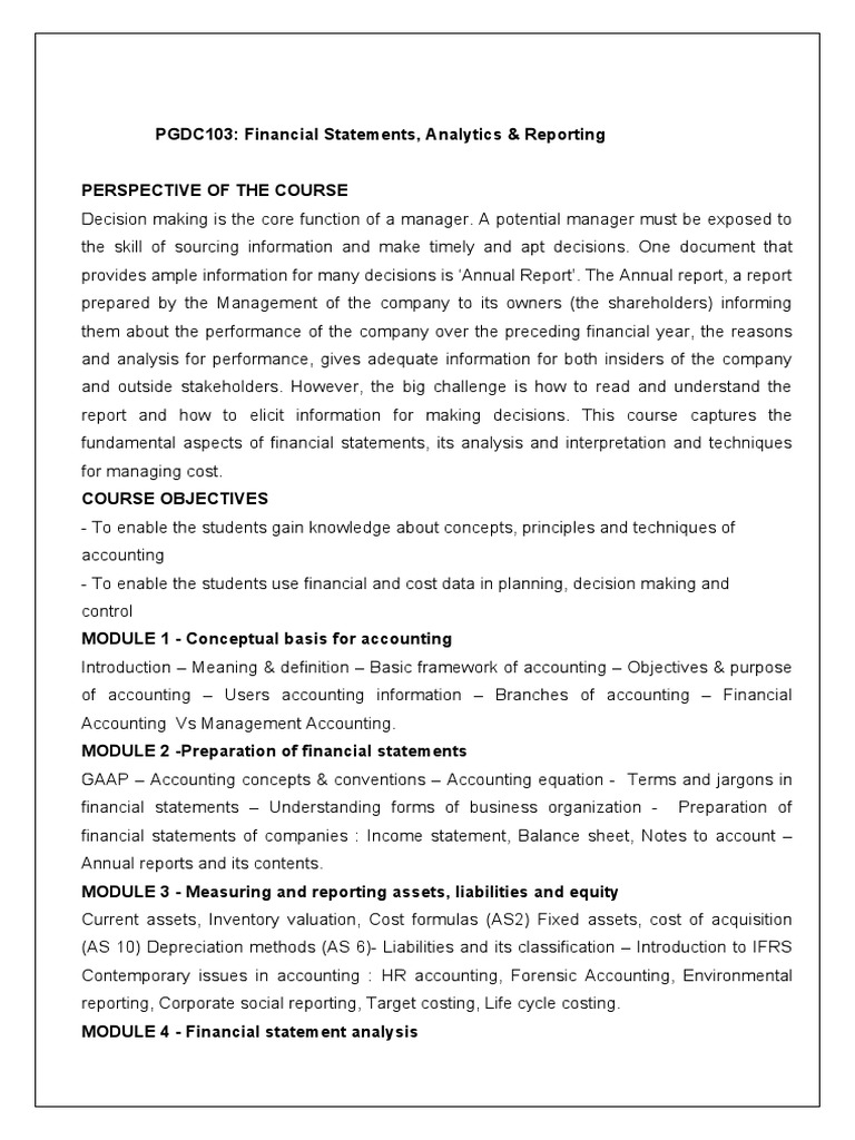 Financial Statements & Analysis Course | PDF | Financial Statement ...