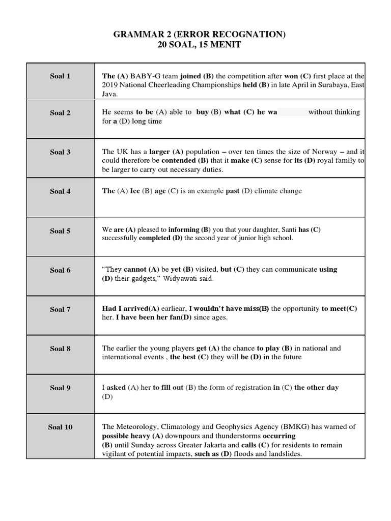 Grammar Error Recognition Quiz | PDF