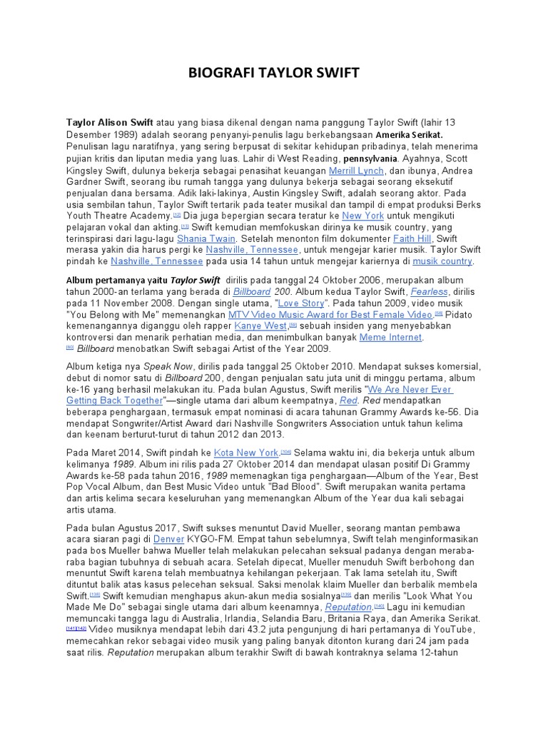 Biografi Taylor Swift | PDF