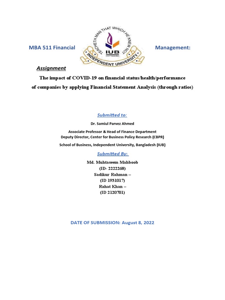 MBA 511 Project | PDF | Return On Equity | Business