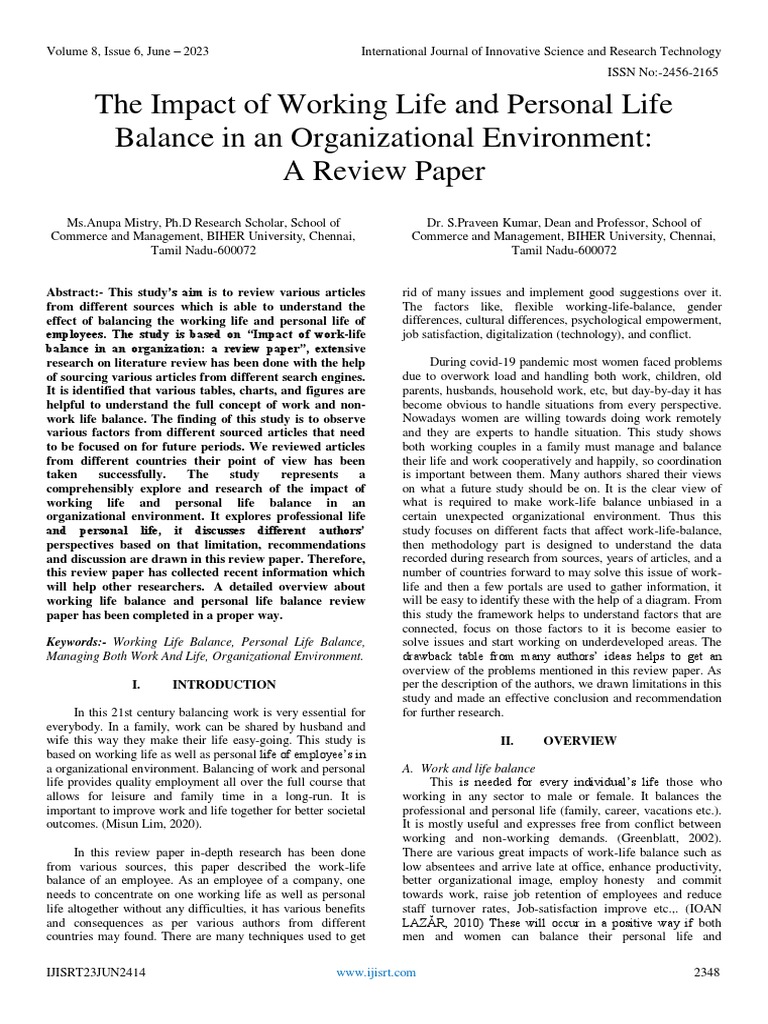 The Impact of Working Life and Personal Life Balance in An ...
