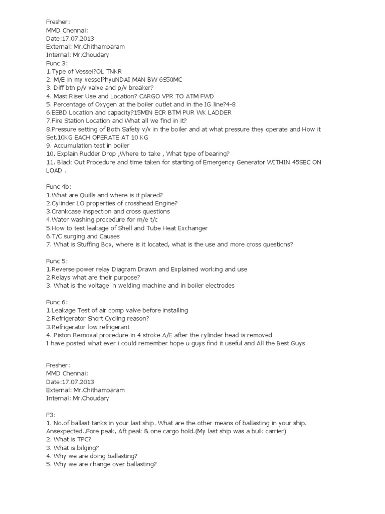Marine Engineering Interview Questions Guide | PDF | Oil Tanker | Valve