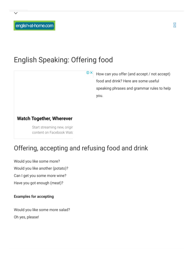English Speaking - Offering Food | PDF | Noun | Plural