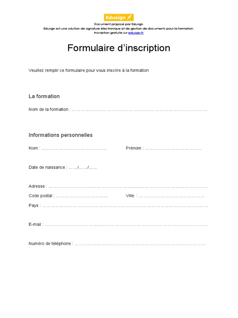 Formulaire Dinscription | PDF | Jeux et activités