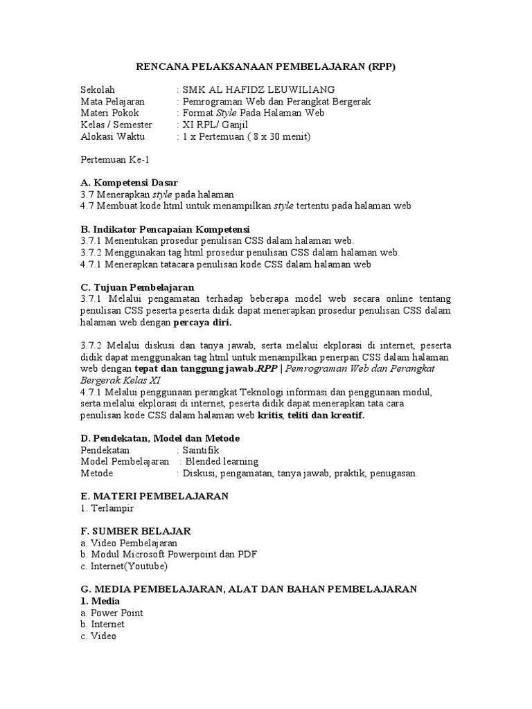 RPP Pemrograman Web Kelas XI RPL | PDF | Karier & Perkembangan | Seni