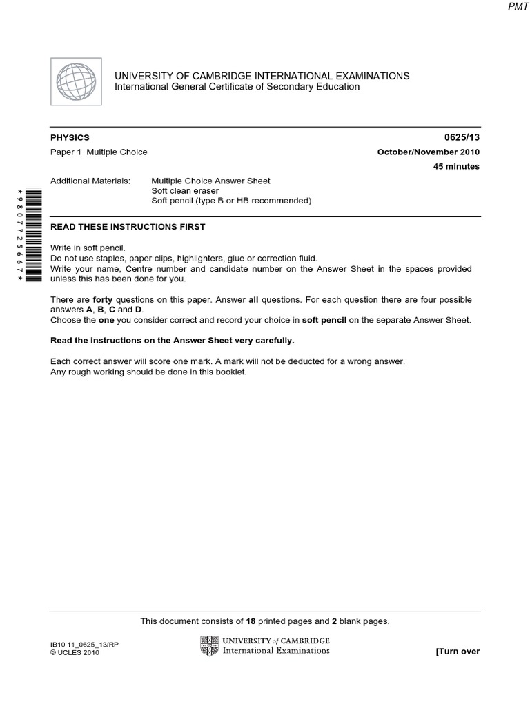 November 2010 (v3) QP - Paper 1 CIE Physics IGCSE | PDF | Radioactive ...