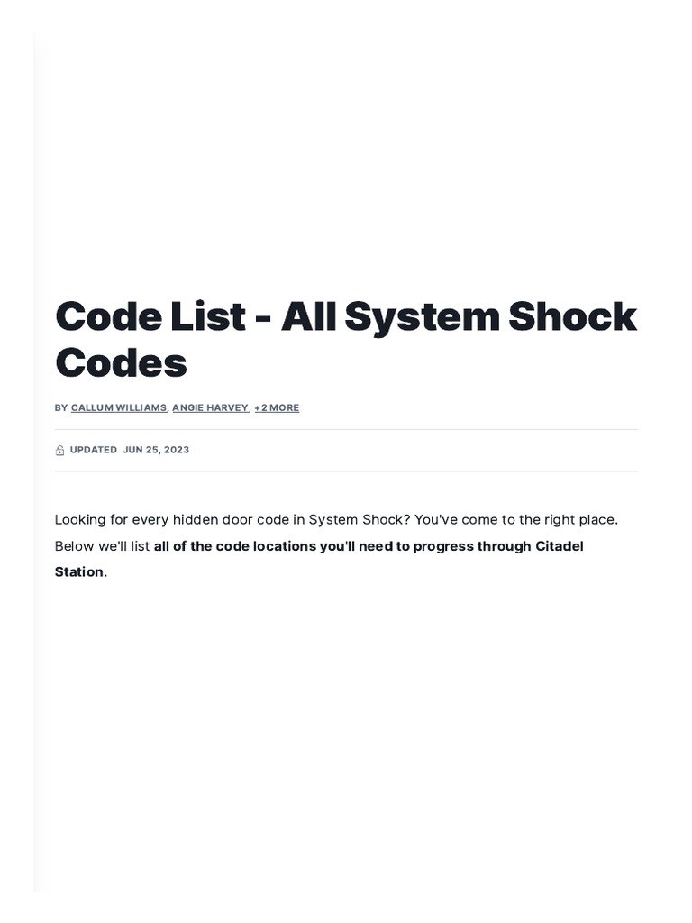 Code List All System Shock Codes System Shock (2023) Guide IGN PDF