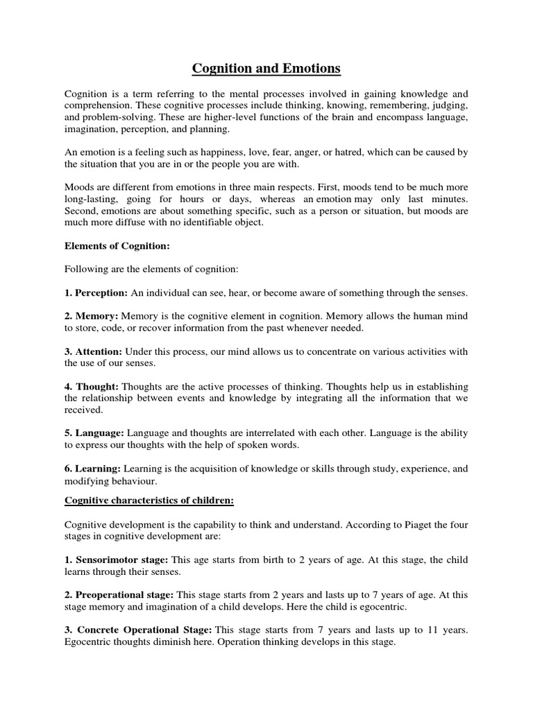 Cognition And Emotions Pdf Cognition Thought