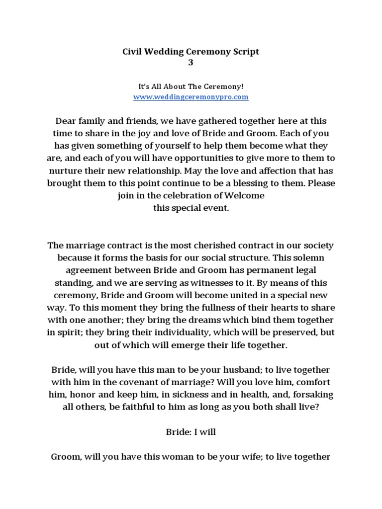 Civil Wedding Ceremony Script 3 PDF Rituals Social Institutions