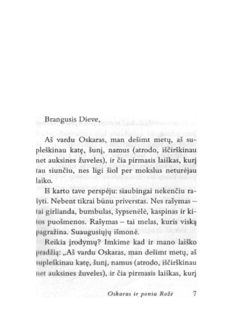 Oskaras Ir Ponia Rožė I Dalis | PDF