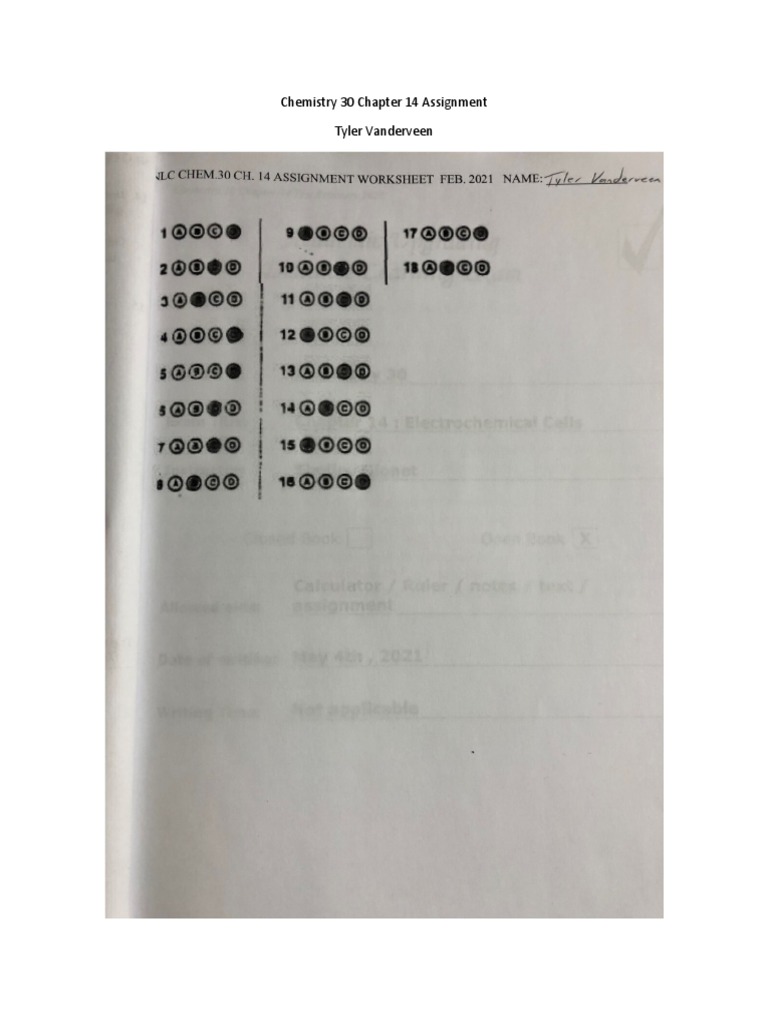 Chemistry 30 Chapter 14 Assignment | PDF