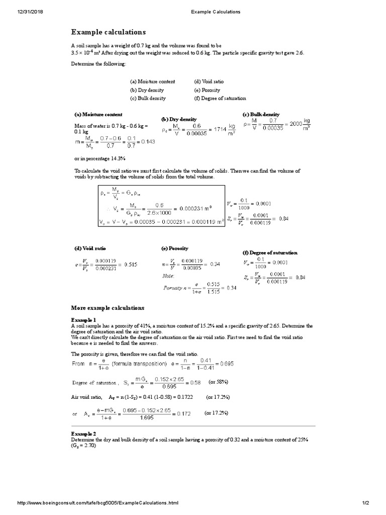 Density Calculations Pdf Density Porosity