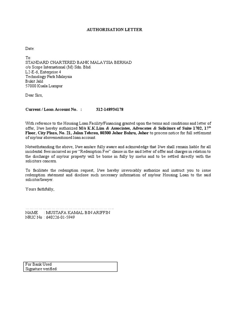 Letter - Authorise - STD | PDF | Business | Finance & Money Management