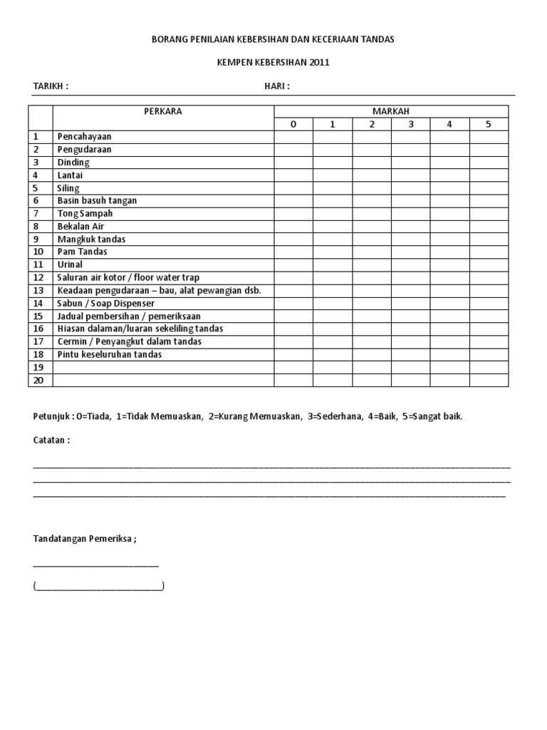 Borang Penilaian Kebersihan Dan Keceriaan Tandas  Free Nude Porn Photos