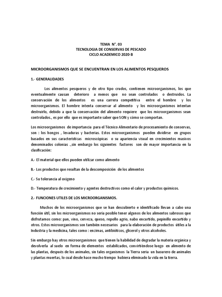 Microorganismos en Conservas de Pescado | PDF | Alimentos | Microorganismo