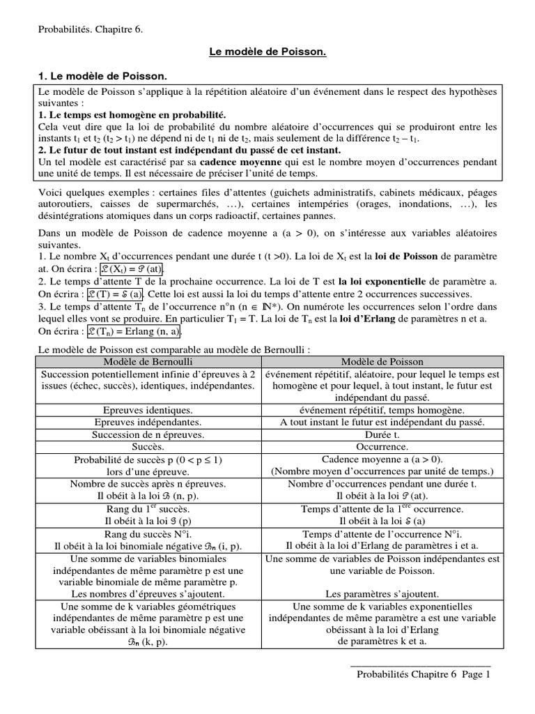 Modèle de Poisson et ses applications | PDF | Probabilité | Variance ...