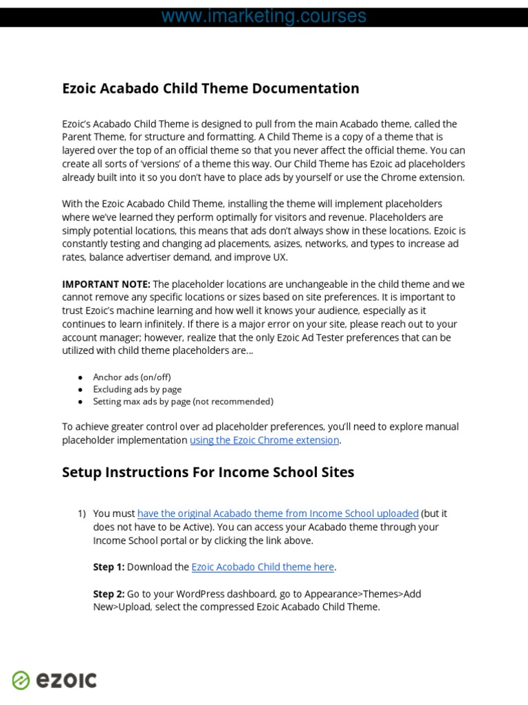 Ezoic Acabado Child Theme Guide | PDF | Word Press | Software Engineering