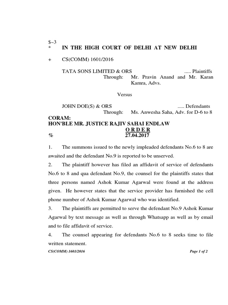 In The High Court of Delhi at New Delhi: CS (COMM) 1601/2016 Page 1 of ...