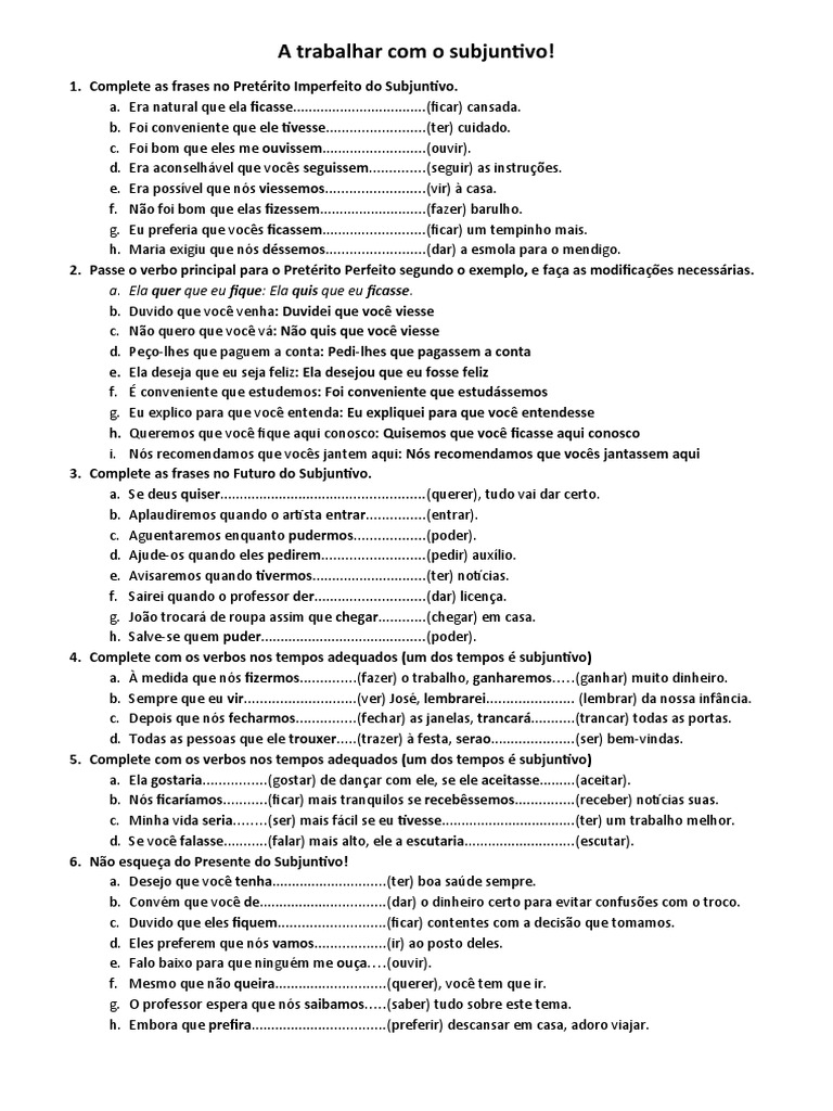 Copia de Exercícios Do Modo Subjuntivo | PDF