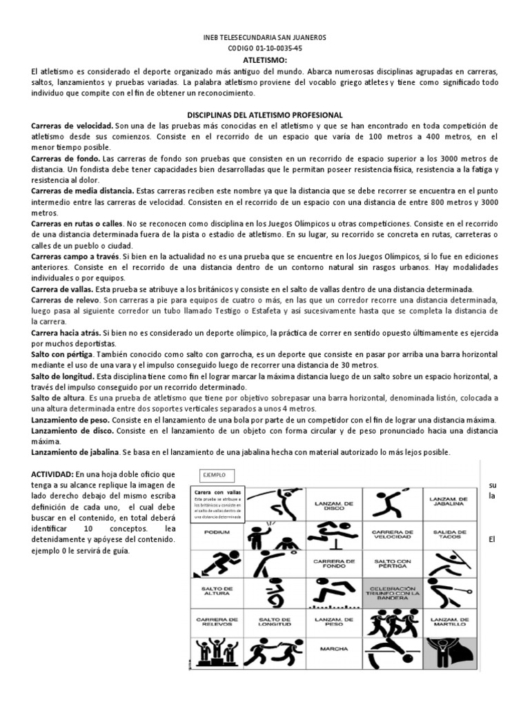 Hoja de Trabajo Sobre El Atletismo | PDF | Deporte del atletismo | Deportes
