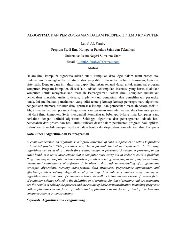 Jurnal Algoritma Dan Pemrograman Dalam Prespektif Ilmu Komputer | PDF