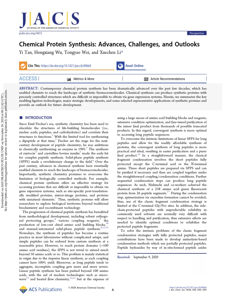 Chemical Protein Synthesis Advances Challenges and Outlooks | PDF ...
