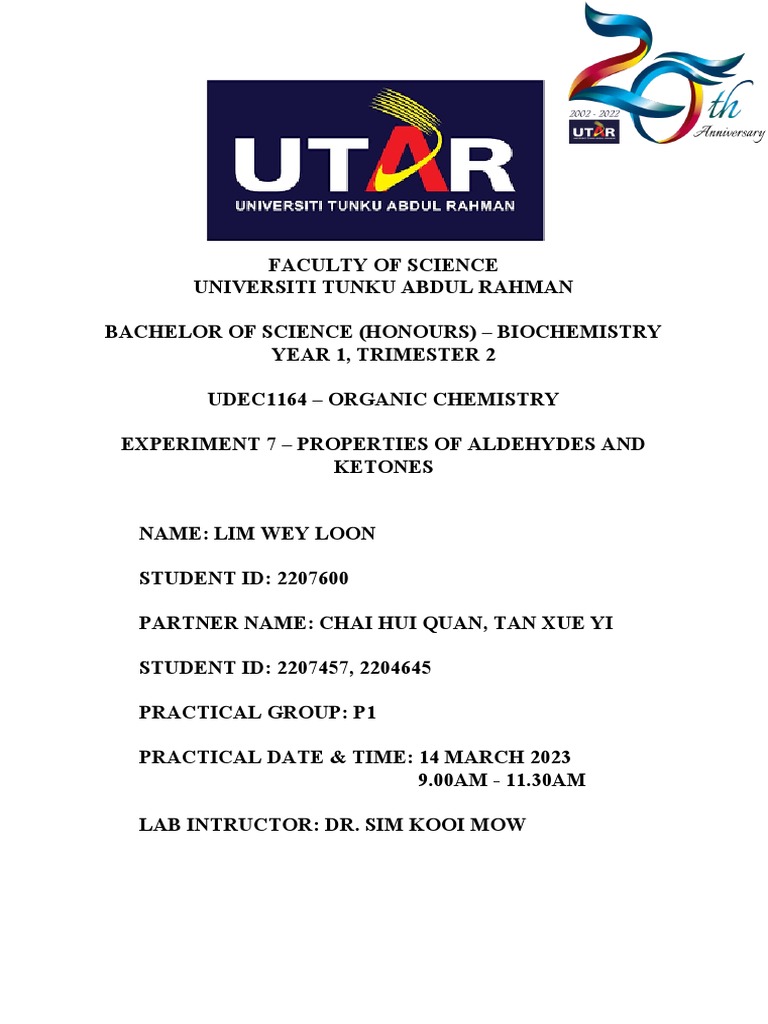 Lab Report Organic Chemistry (Experiment 7) Lim Wey Loon | PDF ...
