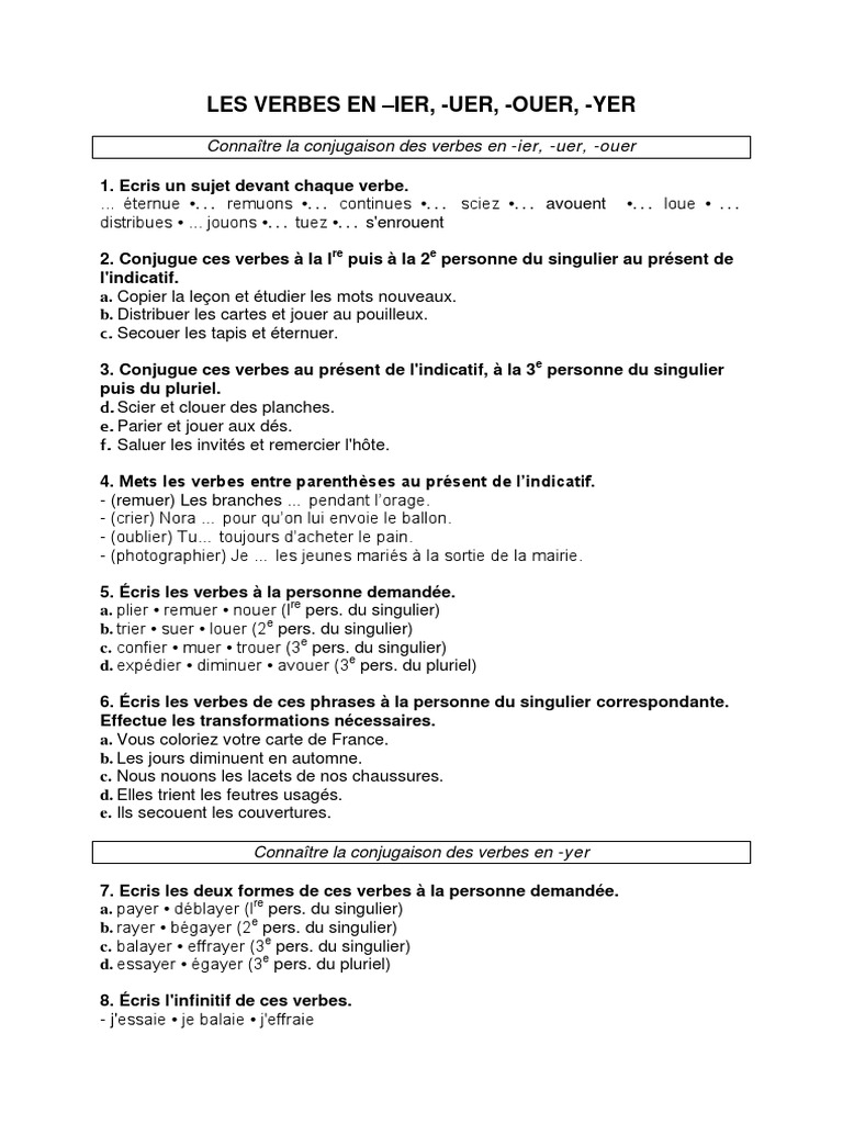 6.LES VERBES EN Ier Uer Ouer Yer | PDF | Verbe | Unités sémantiques