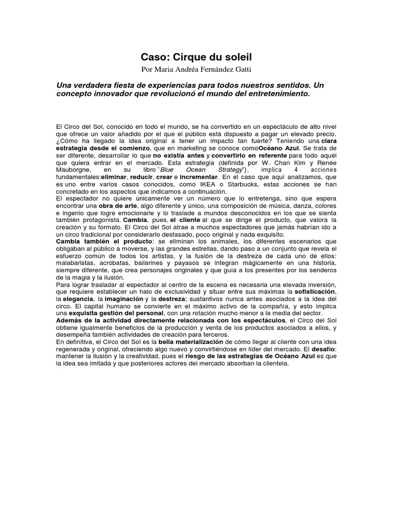 Caso Cirque Du Soleil | PDF | Entretenimiento | Las artes escénicas