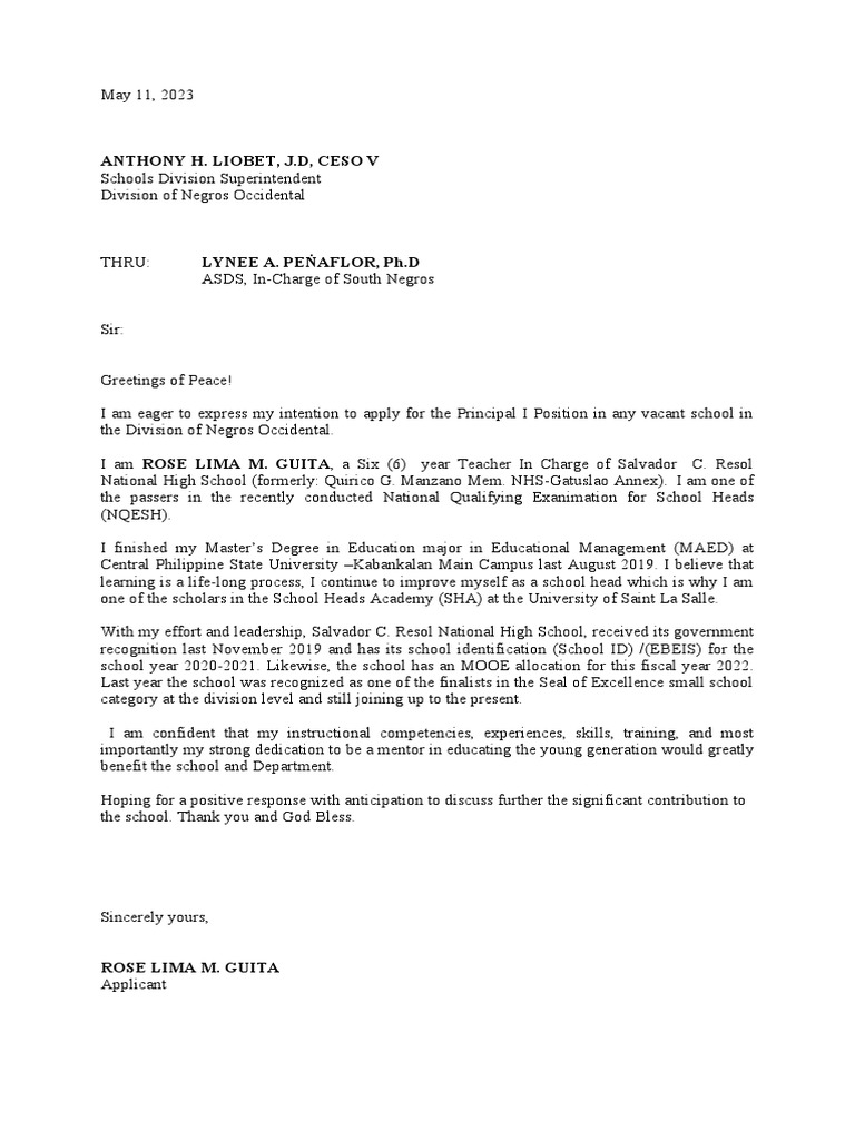 Letter of Intent - Principal I | PDF